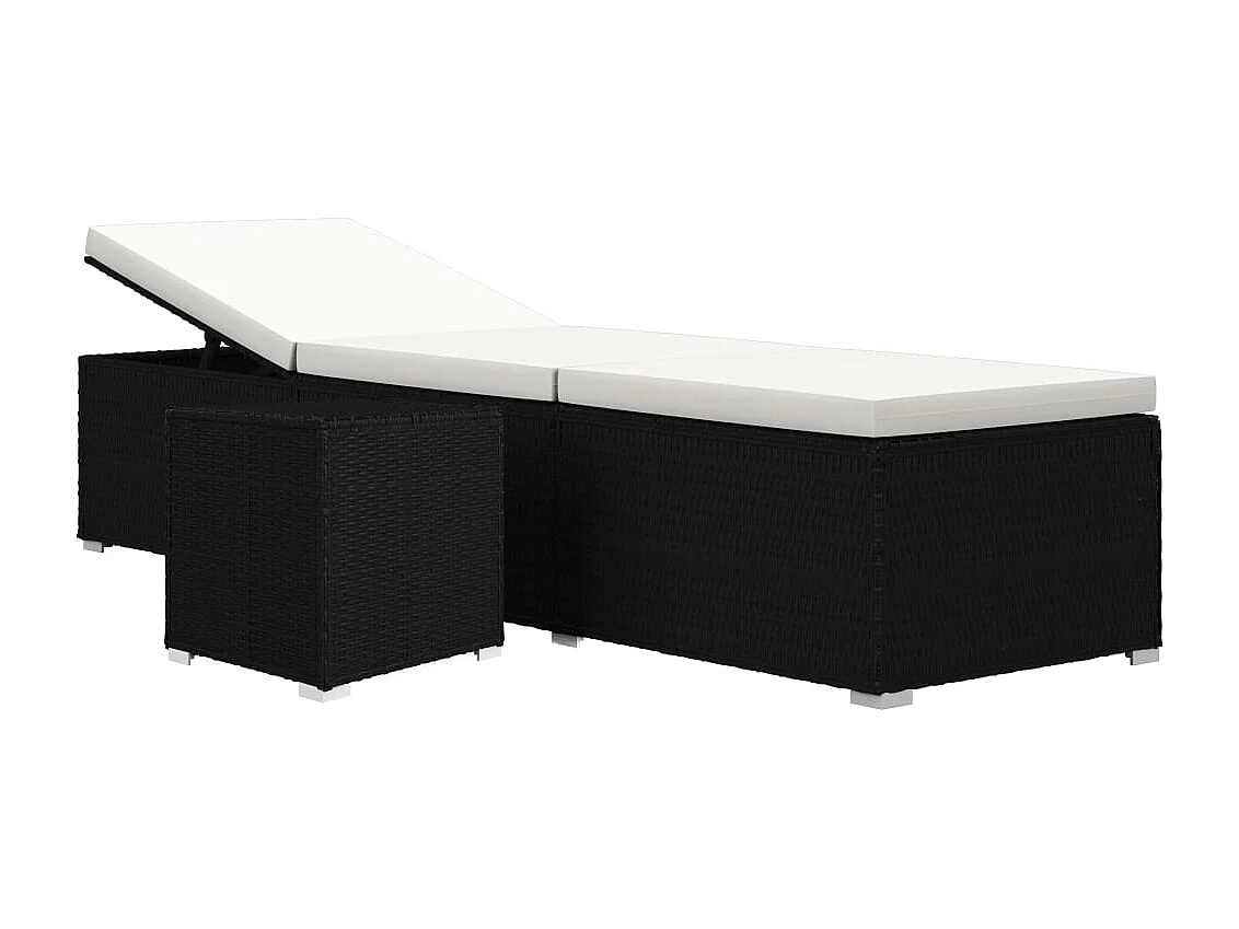 Sonnenliege mit Auflage und Teetisch Poly Rattan Cremeweiß