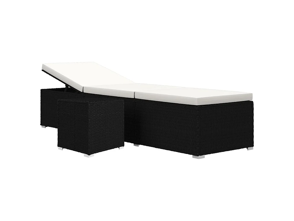 Sonnenliege mit Auflage und Teetisch Poly Rattan Cremeweiß