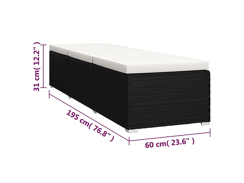 Sonnenliege mit Auflage und Teetisch Poly Rattan Cremeweiß