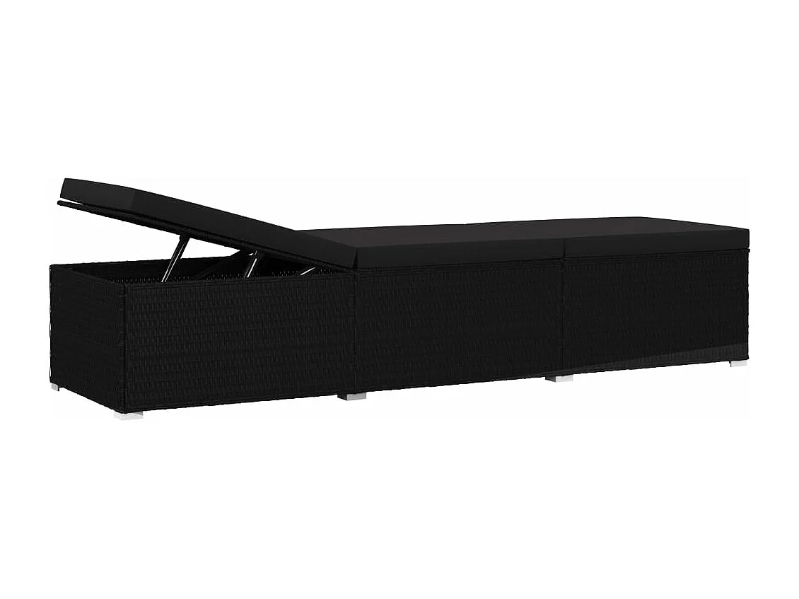 Lettino Prendisole con Cuscino in Polyrattan Nero