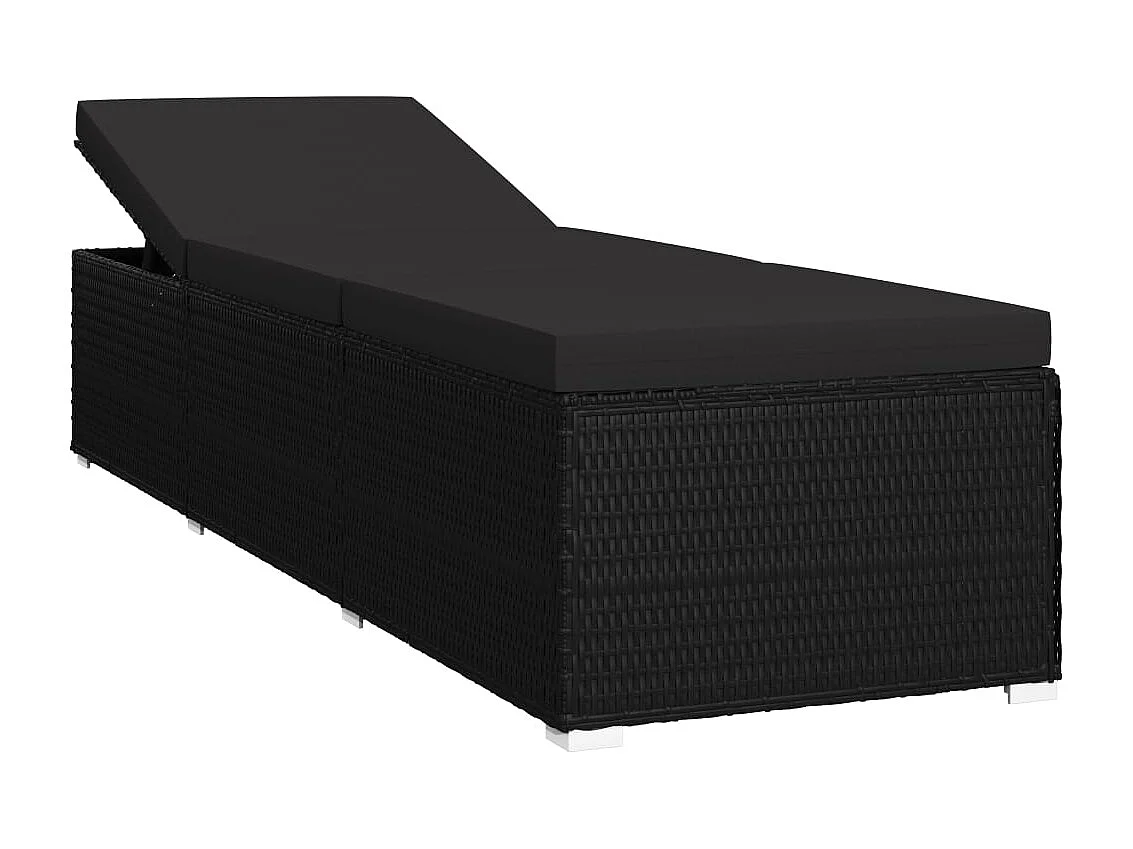 Chaise longue avec coussin Résine tressée Noir