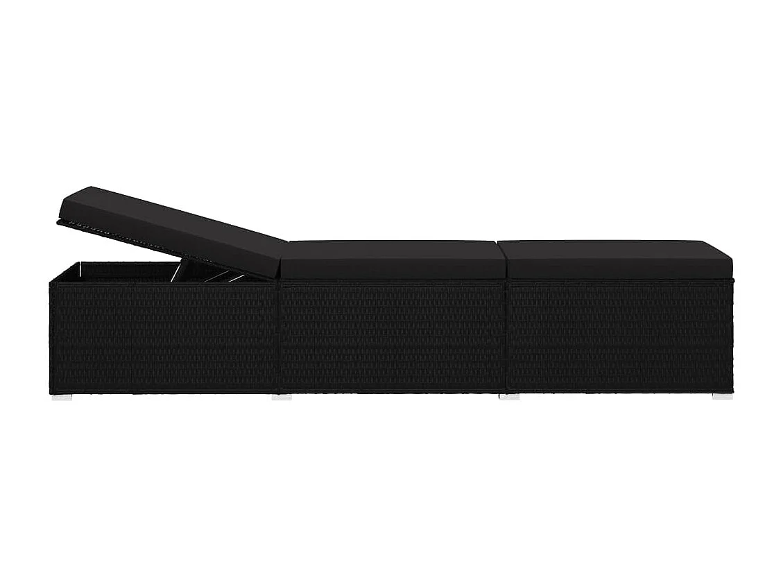 Chaise longue avec coussin Résine tressée Noir