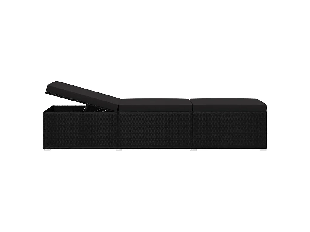 Chaise longue avec coussin Résine tressée Noir