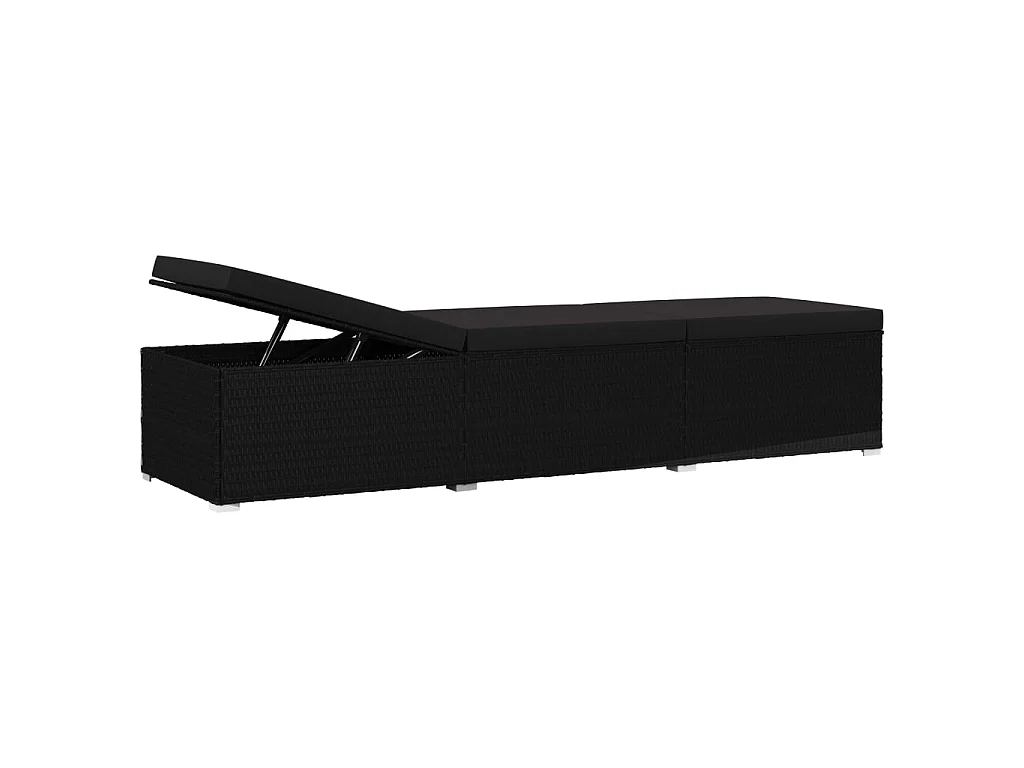Chaise longue avec coussin Résine tressée Noir
