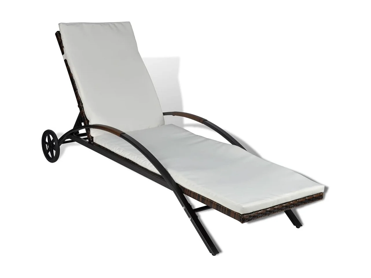 Lettino Prendisole con Cuscino e Ruote in Polyrattan Marrone