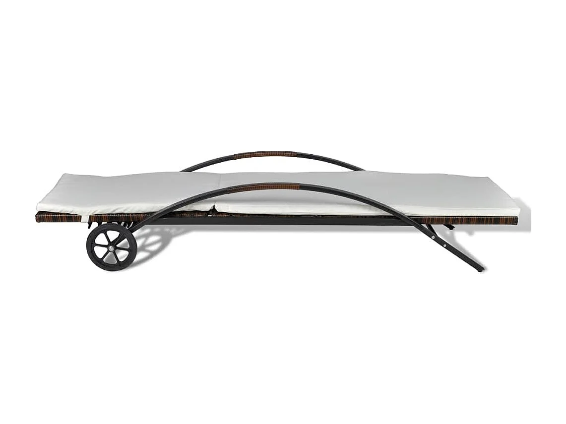 Lettino Prendisole con Cuscino e Ruote in Polyrattan Marrone