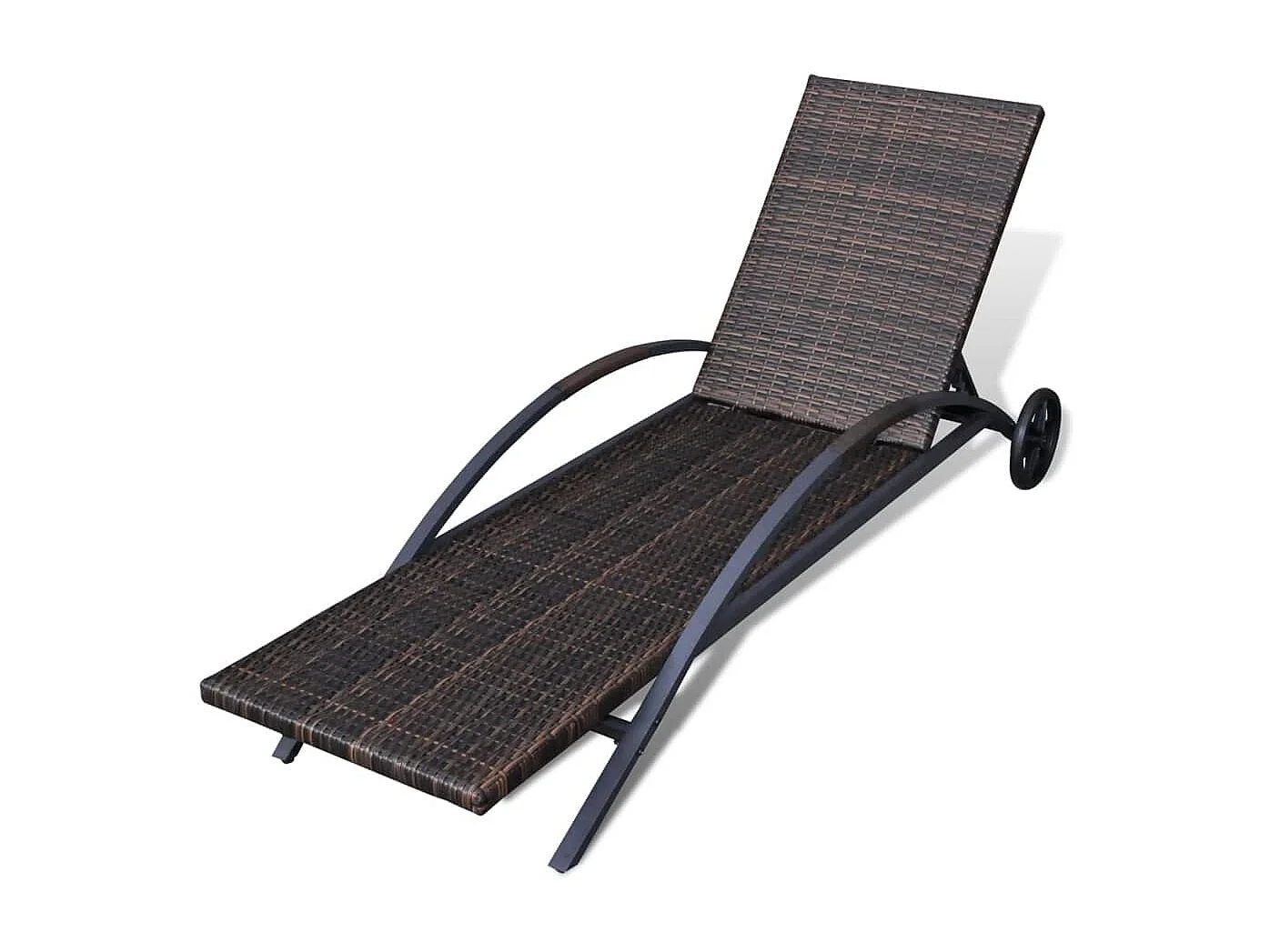 Sonnenliege mit Polster & Rollen Poly Rattan Braun