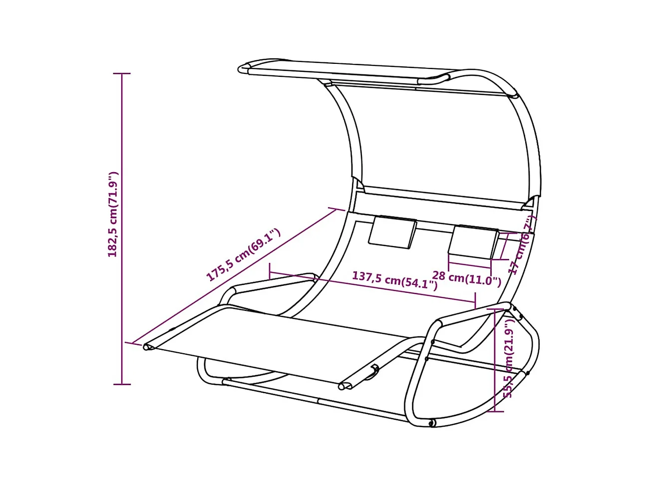 Doppel-Schaukelliege mit Sonnendach Grün und Creme