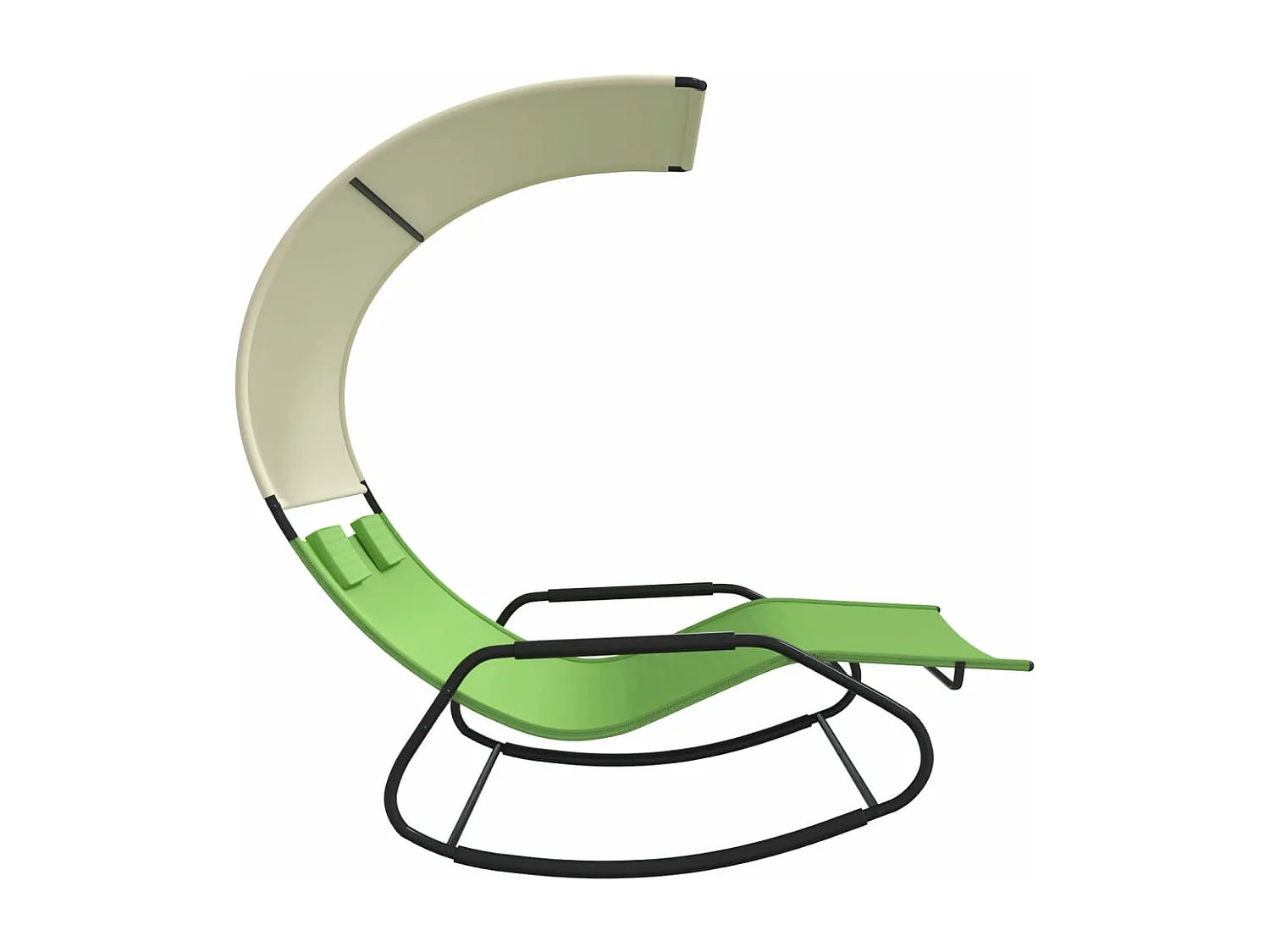 Chaise longue double à bascule avec auvent Vert et crème