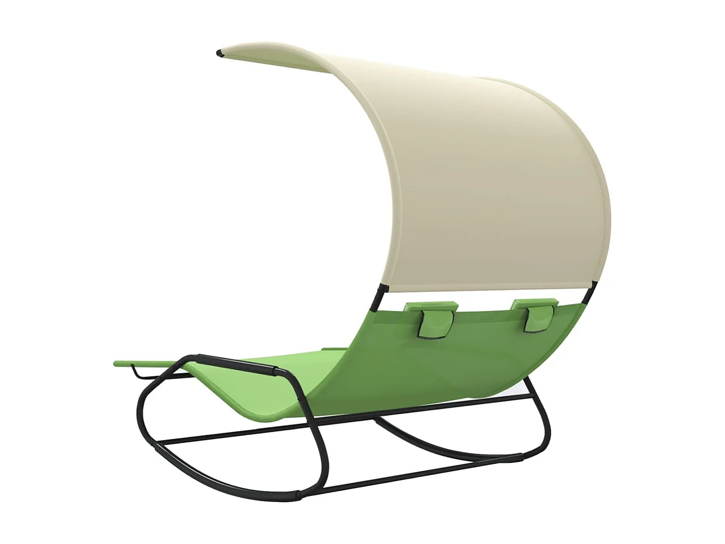 Chaise longue double à bascule avec auvent Vert et crème
