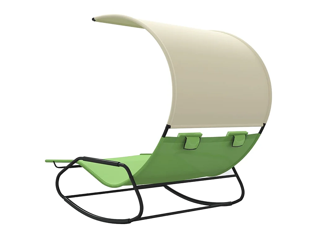 Chaise longue double à bascule avec auvent Vert et crème