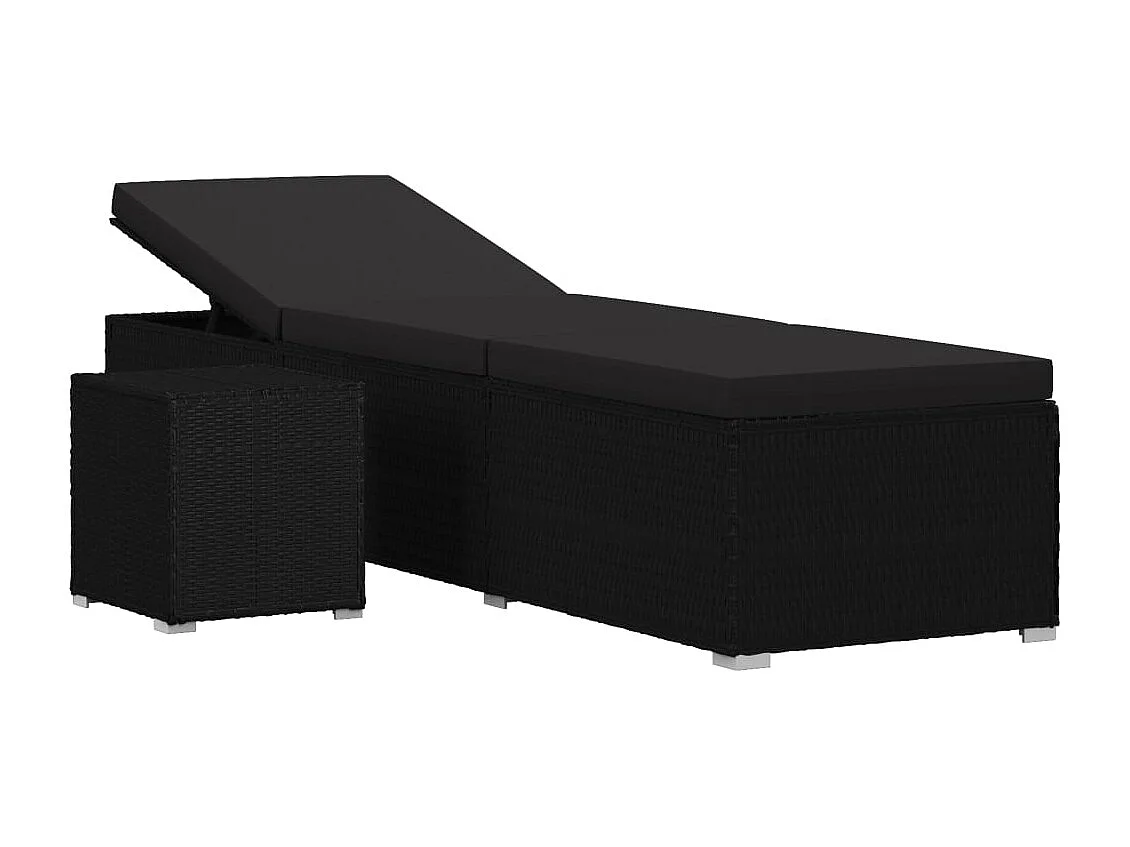 Sonnenliege mit Auflage und Teetisch Poly Rattan Schwarz