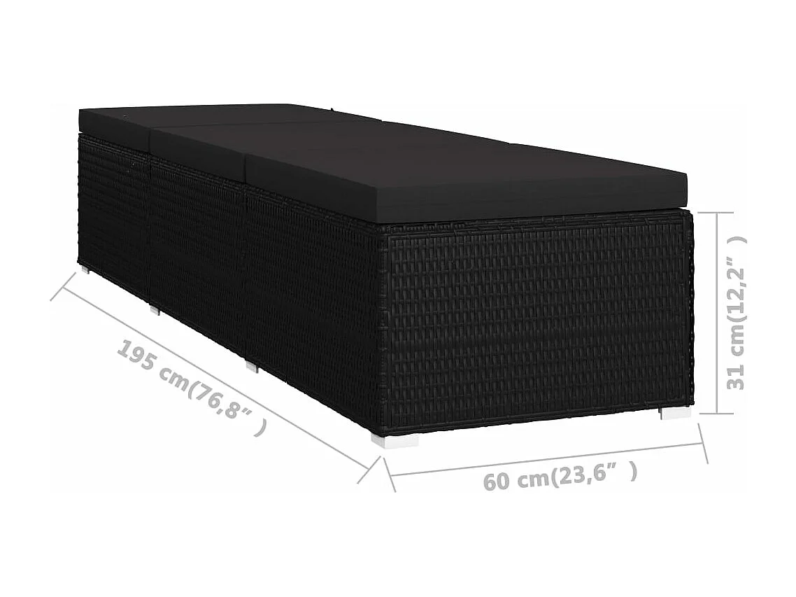 Sonnenliege mit Auflage und Teetisch Poly Rattan Schwarz