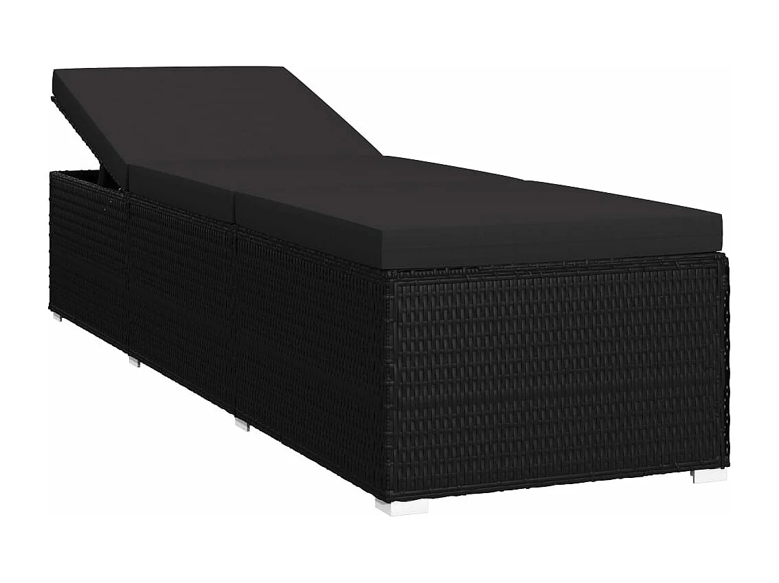 Sonnenliege mit Auflage und Teetisch Poly Rattan Schwarz