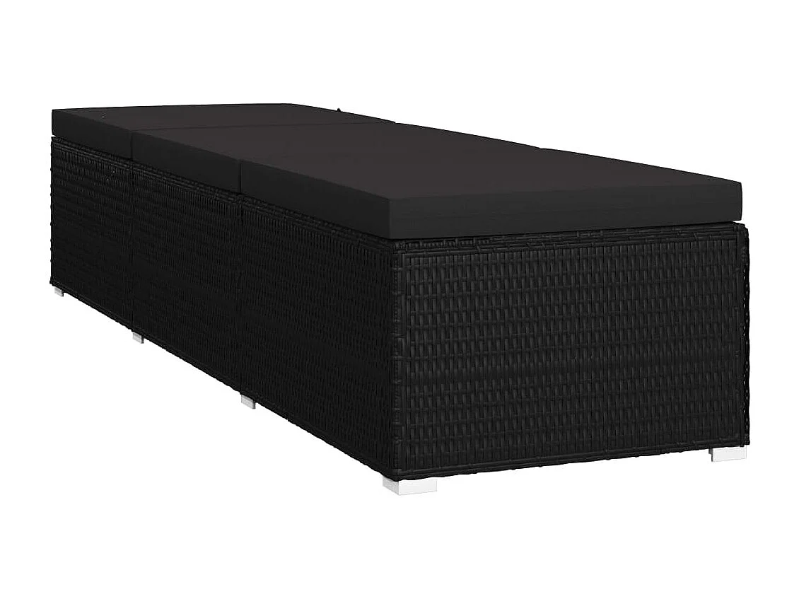 Sonnenliege mit Auflage und Teetisch Poly Rattan Schwarz