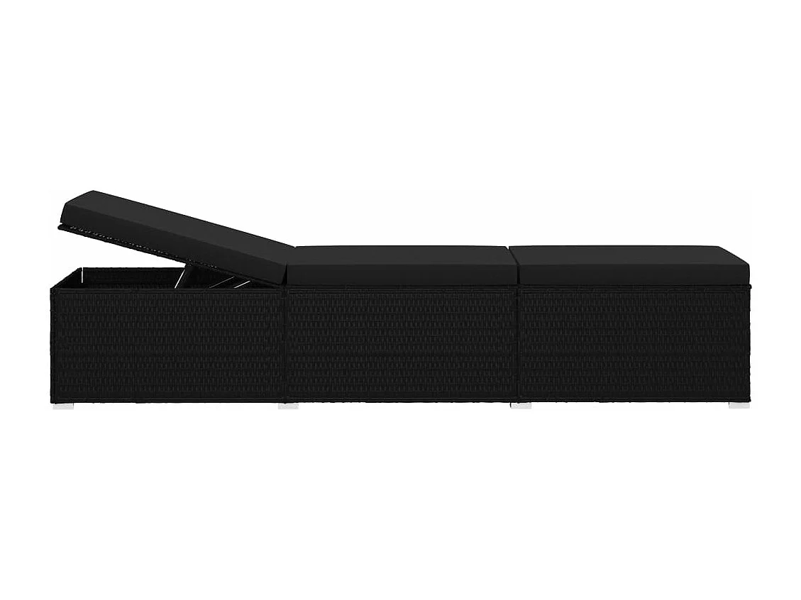 Sonnenliege mit Auflage und Teetisch Poly Rattan Schwarz