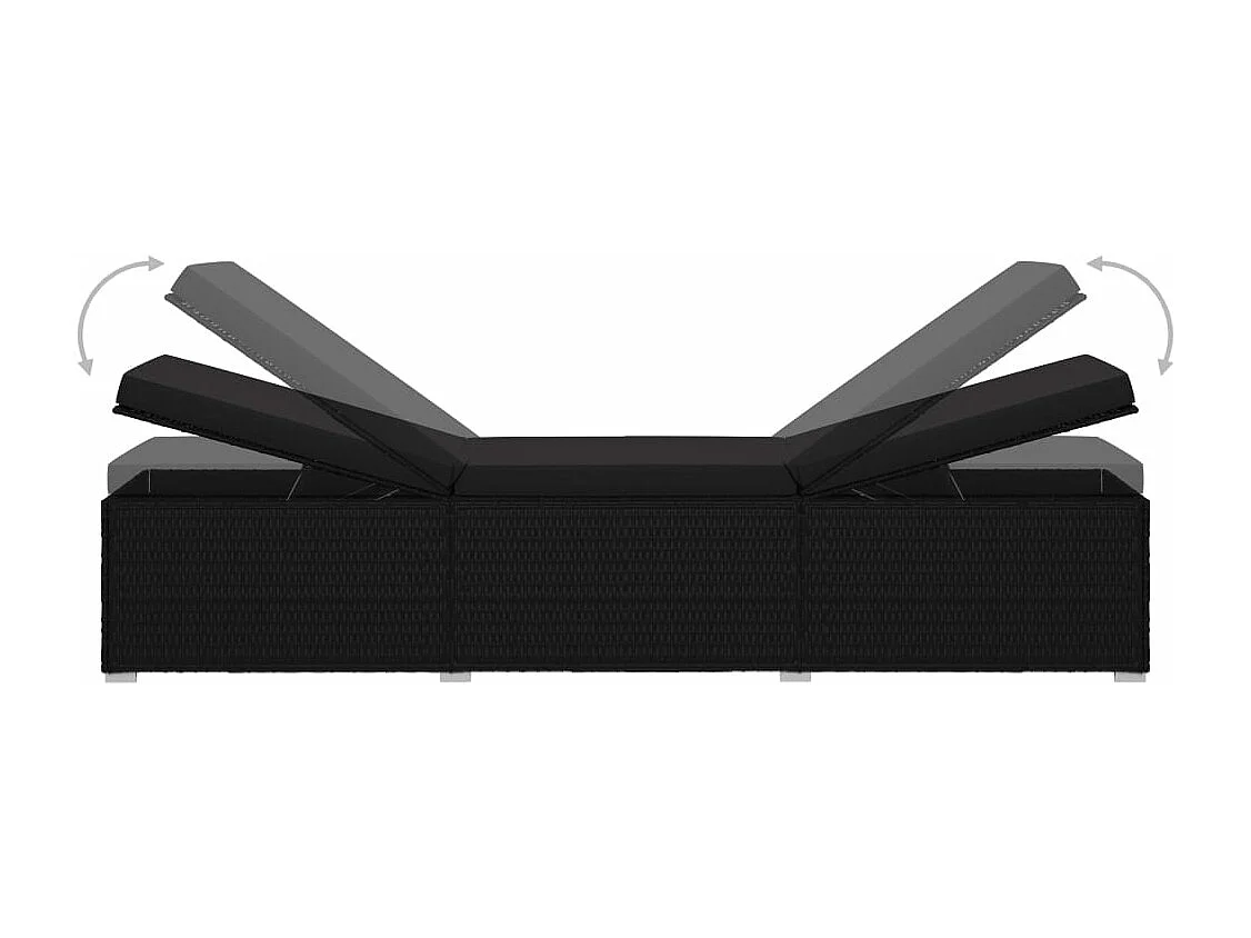 Sonnenliege mit Auflage und Teetisch Poly Rattan Schwarz