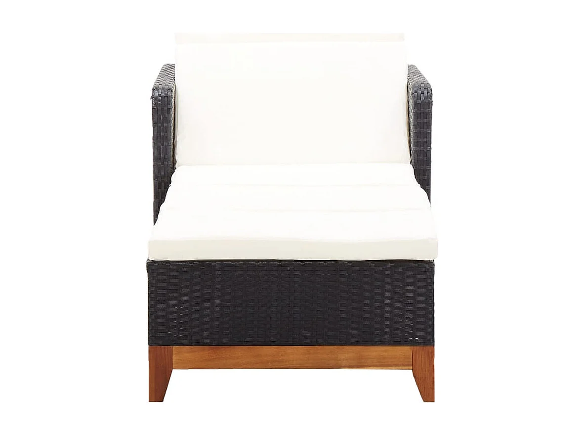 Chaise longue Résine tressée et bois d'acacia massif Noir