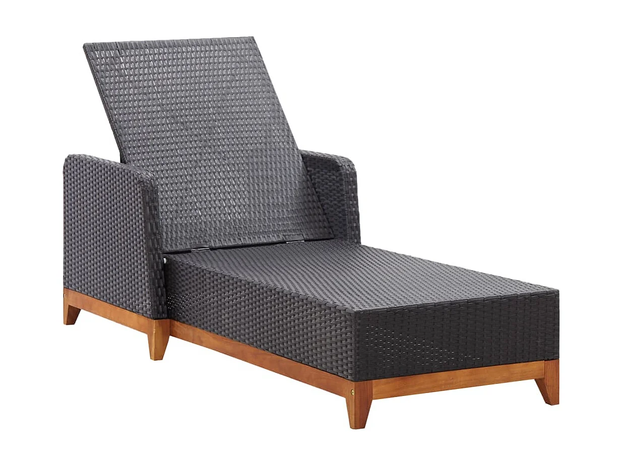 Chaise longue Résine tressée et bois d'acacia massif Noir