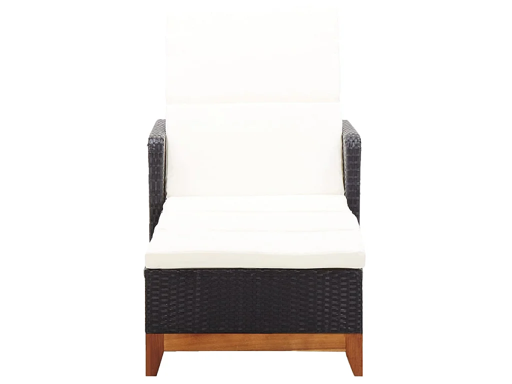 Lettino Prendisole Polyrattan e Legno Massello di Acacia Nero