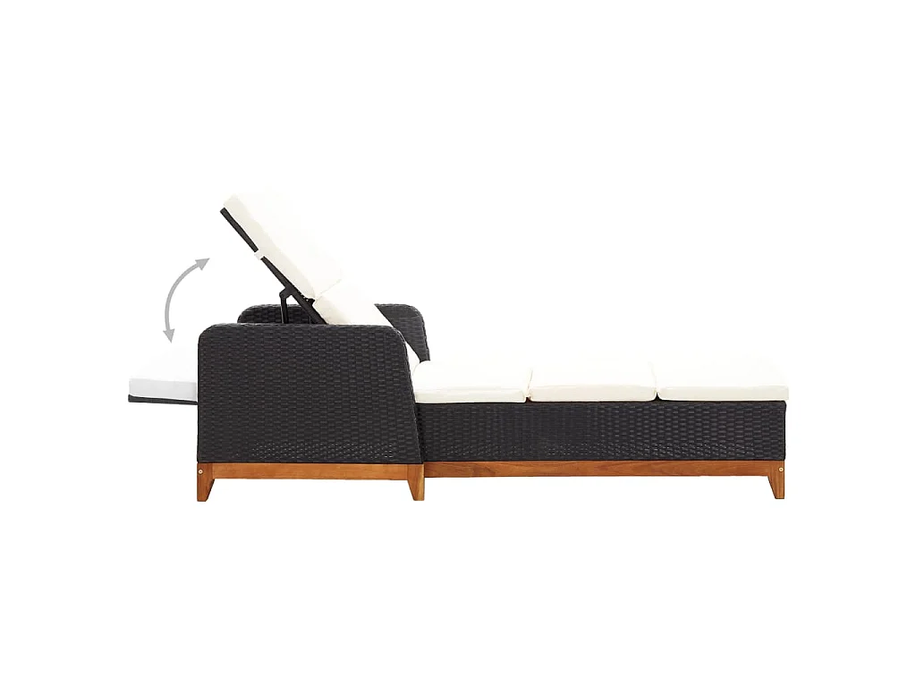 Lettino Prendisole Polyrattan e Legno Massello di Acacia Nero