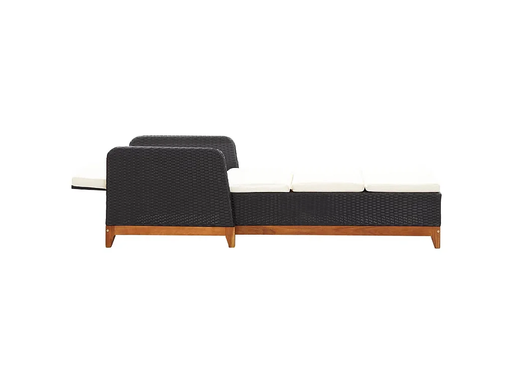Lettino Prendisole Polyrattan e Legno Massello di Acacia Nero