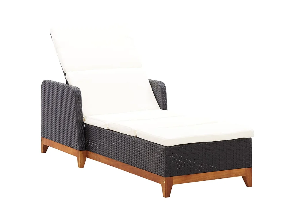 Sonnenliege Poly Rattan und Massivholz Akazie Schwarz