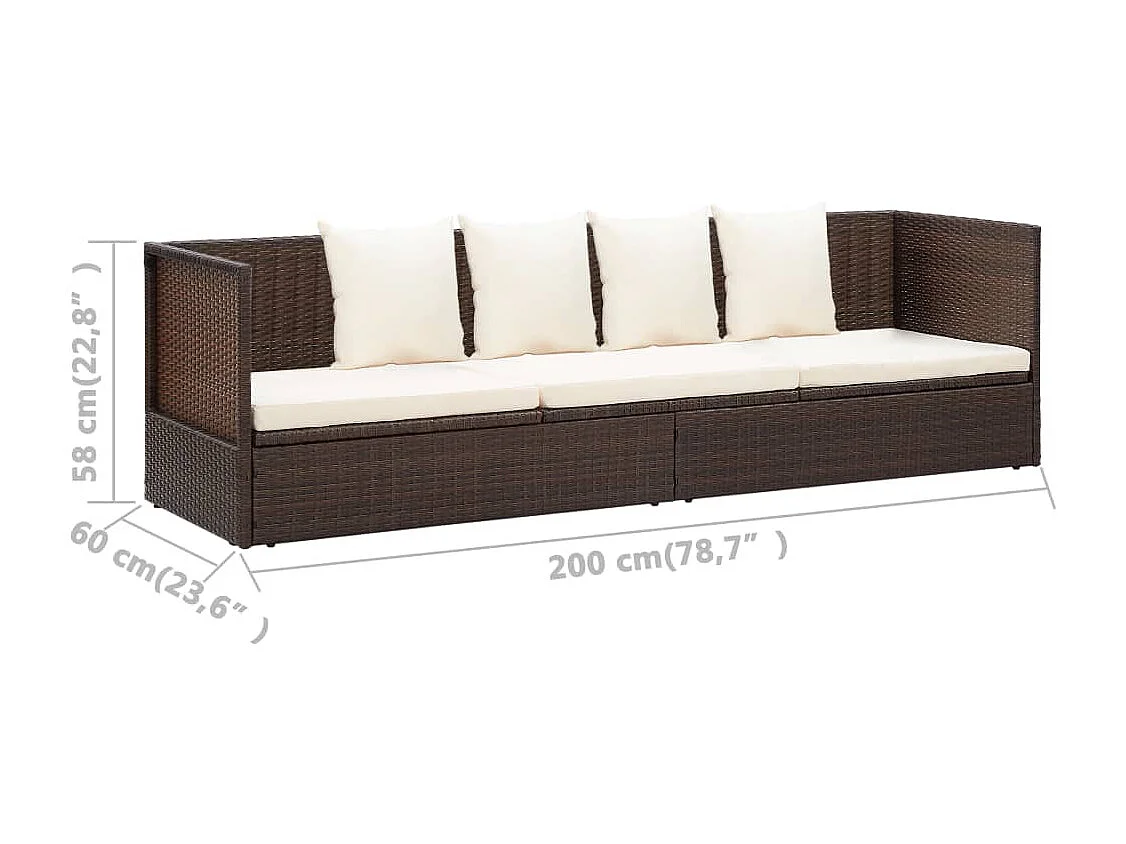 Garten-Sofabett mit Kissen Poly Rattan Braun