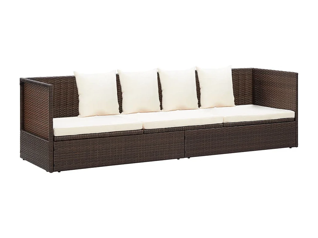 Garten-Sofabett mit Kissen Poly Rattan Braun
