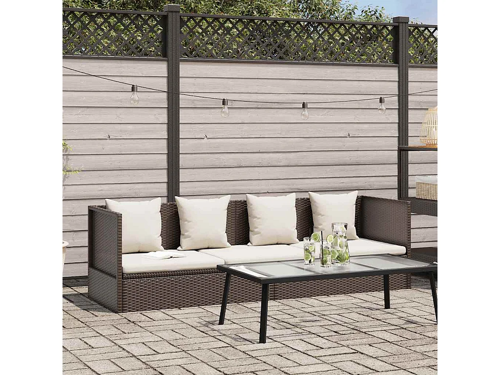 Lit de jardin avec coussin et oreillers Résine tressée Marron