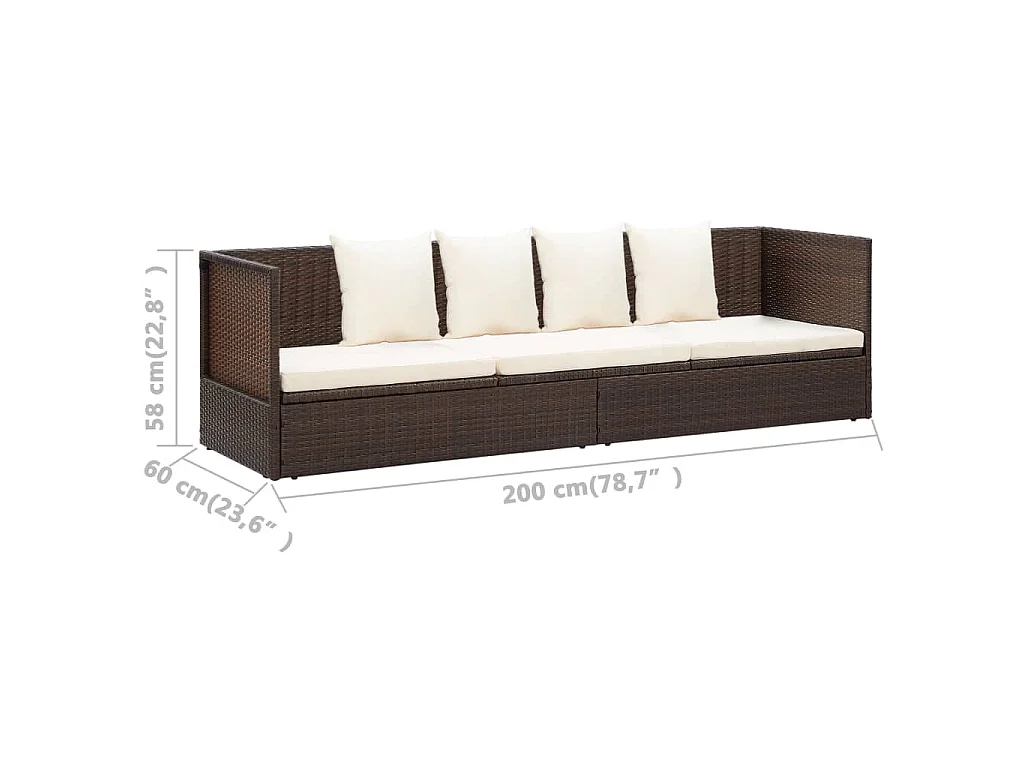 Lit de jardin avec coussin et oreillers Résine tressée Marron