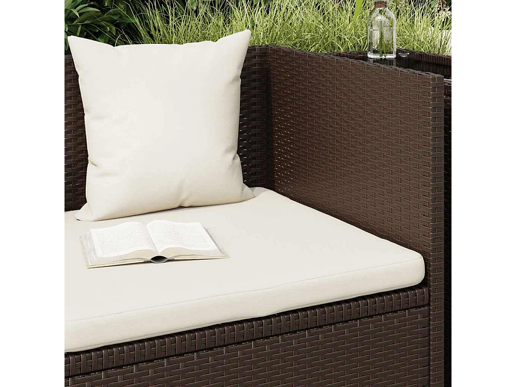 Lit de jardin avec coussin et oreillers Résine tressée Marron