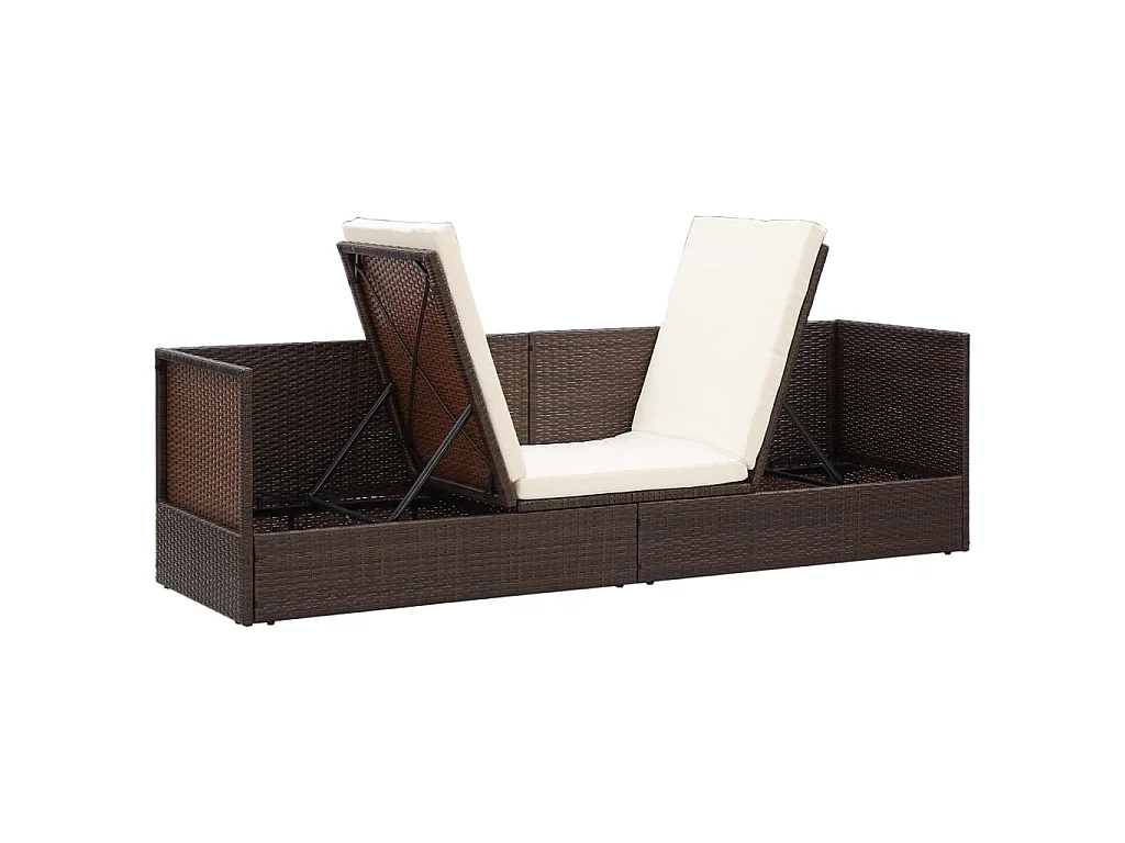 Lit de jardin avec coussin et oreillers Résine tressée Marron