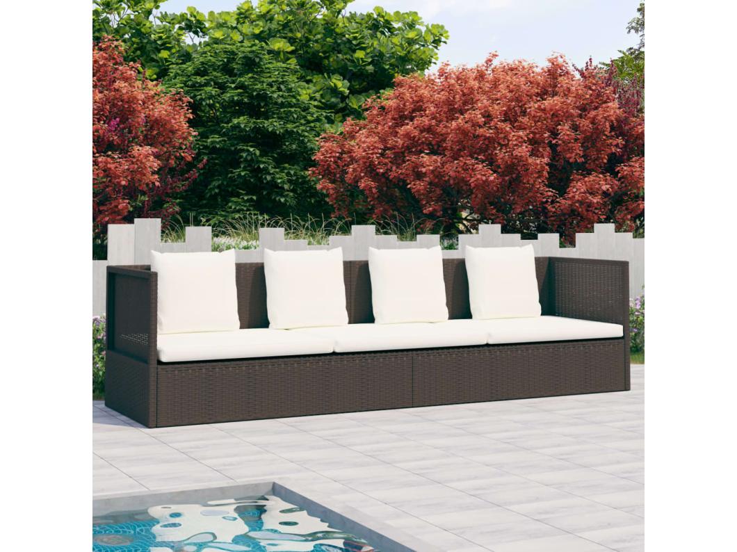 Espreguiçadeira jardim c/ almofadão+almofadas vime PE castanho