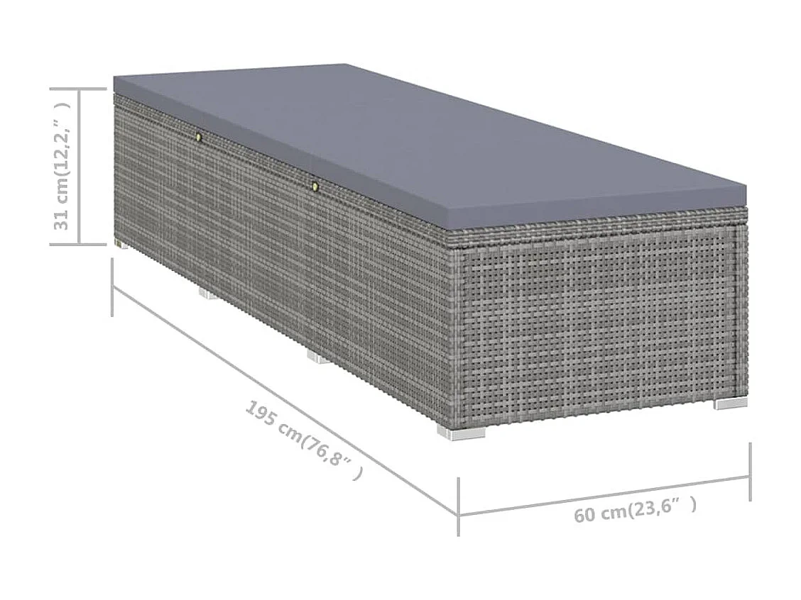 Lettino Prendisole con Cuscino e Tavolino in Polyrattan Grigio