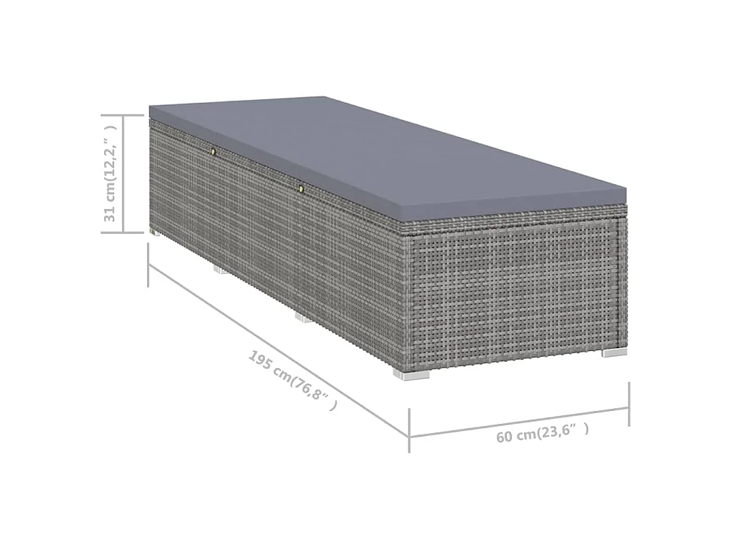 Sonnenliege mit Auflage und Teetisch Poly Rattan Grau