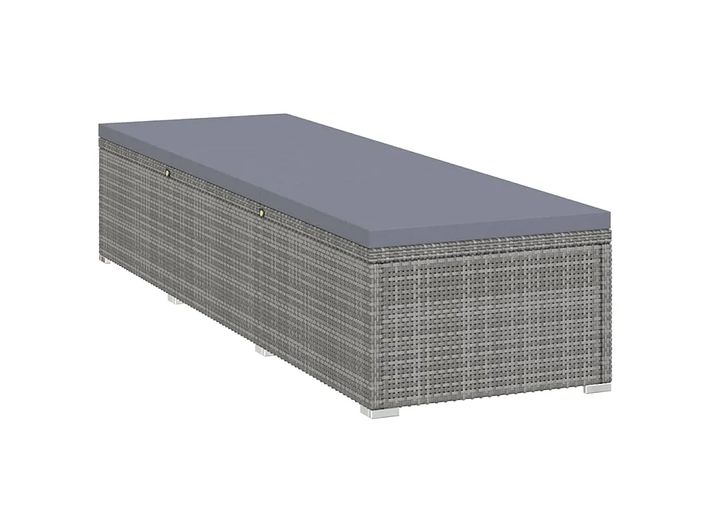 Sonnenliege mit Auflage und Teetisch Poly Rattan Grau