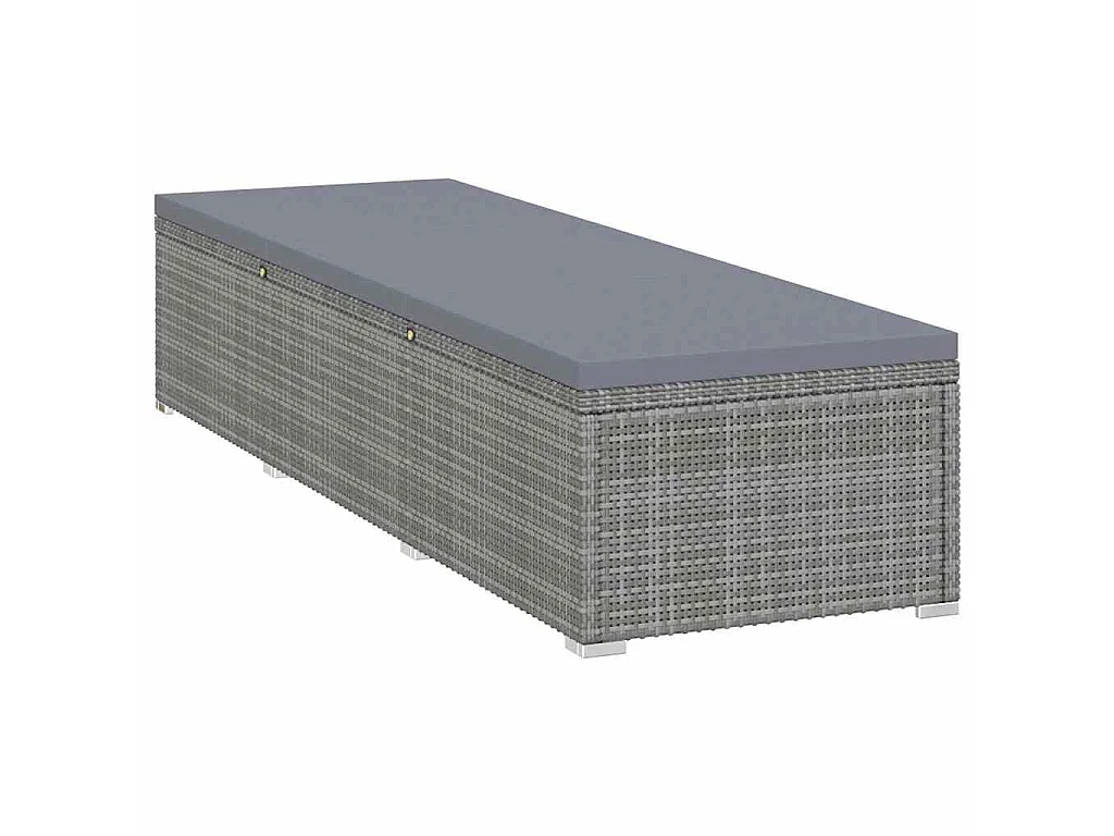 Lettino Prendisole con Cuscino e Tavolino in Polyrattan Grigio
