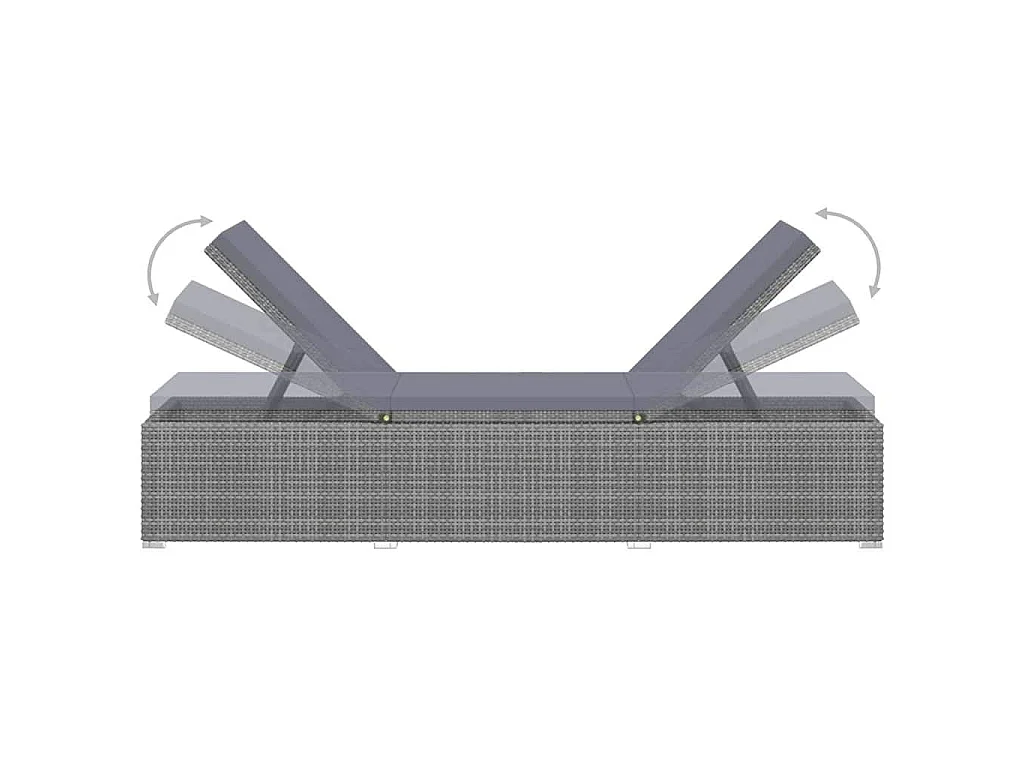 Lettino Prendisole con Cuscino e Tavolino in Polyrattan Grigio