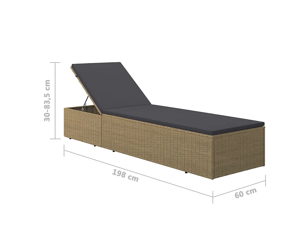 Ligbed poly rattan bruin en donkergrijs