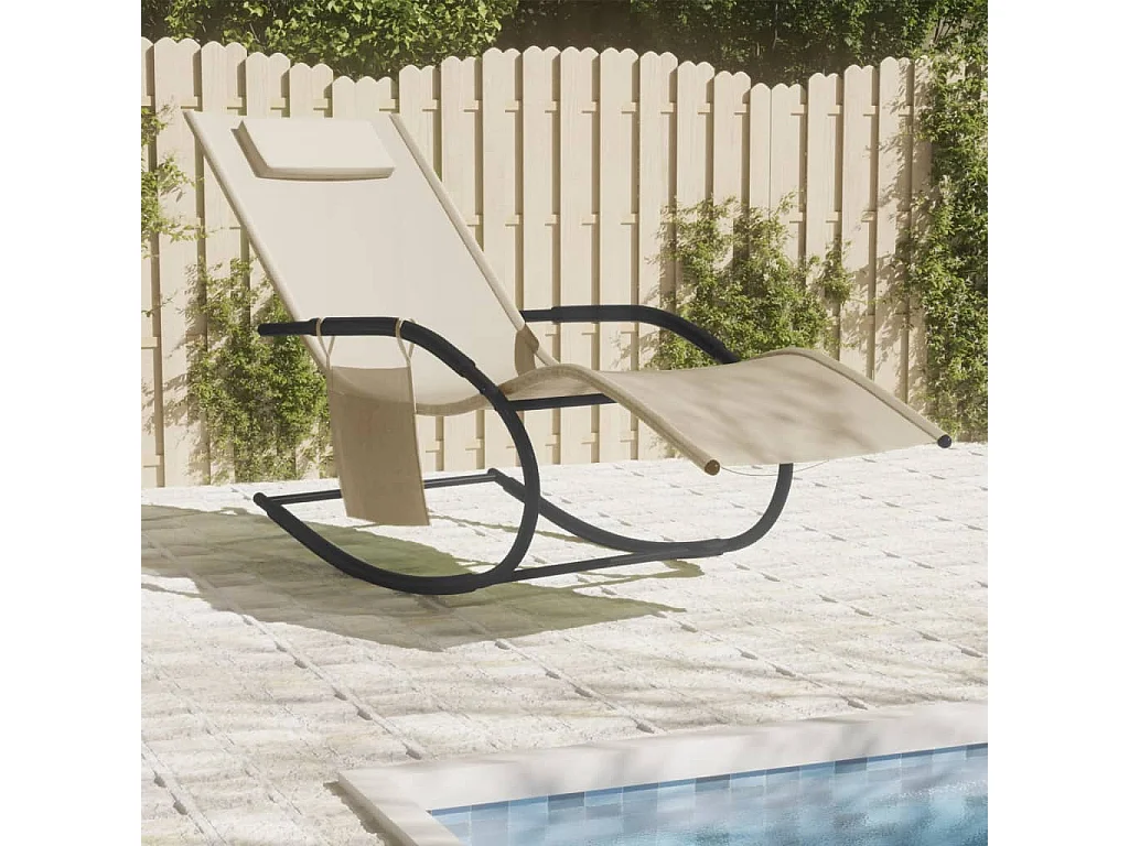 Chaise longue à bascule crème acier et textilène