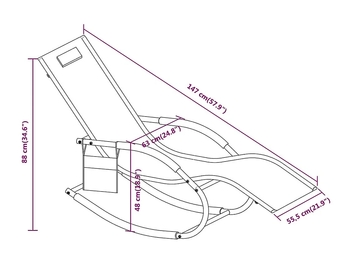Chaise longue à bascule crème acier et textilène