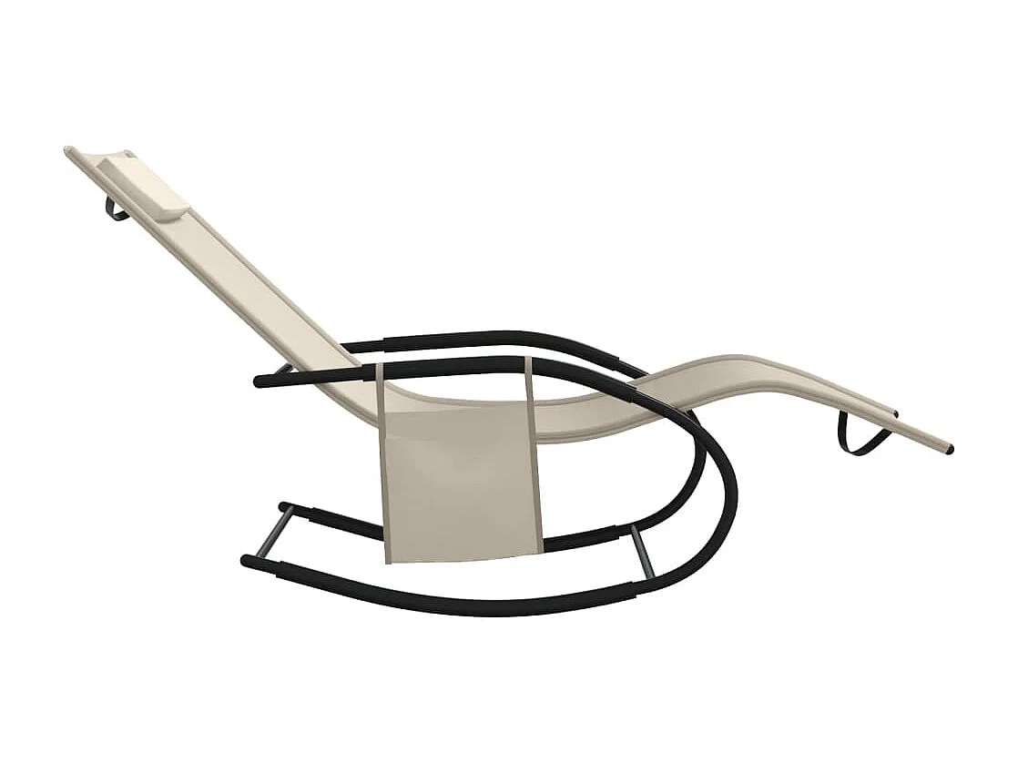 Chaise longue à bascule crème acier et textilène