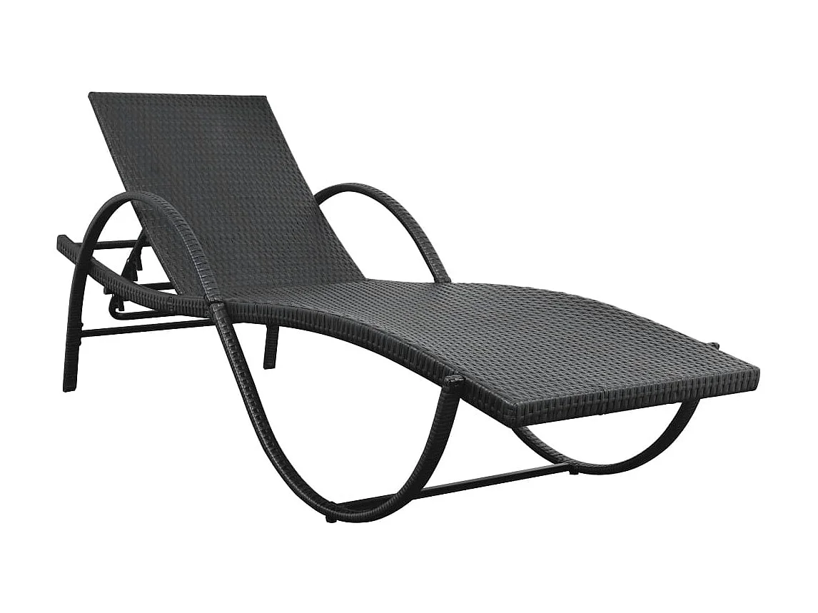 Chaise longue avec coussin Résine tressée Noir