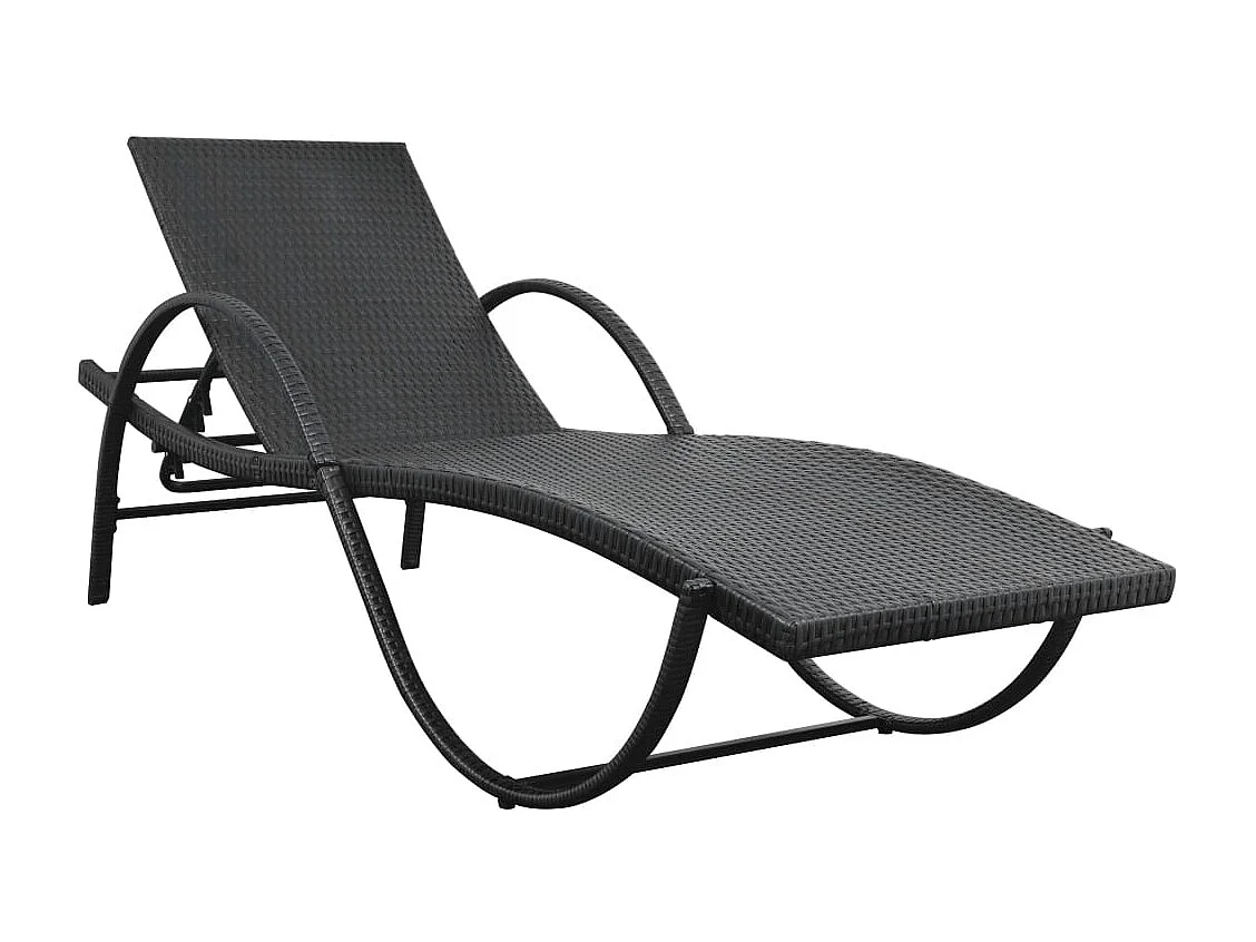 Chaise longue avec coussin Résine tressée Noir