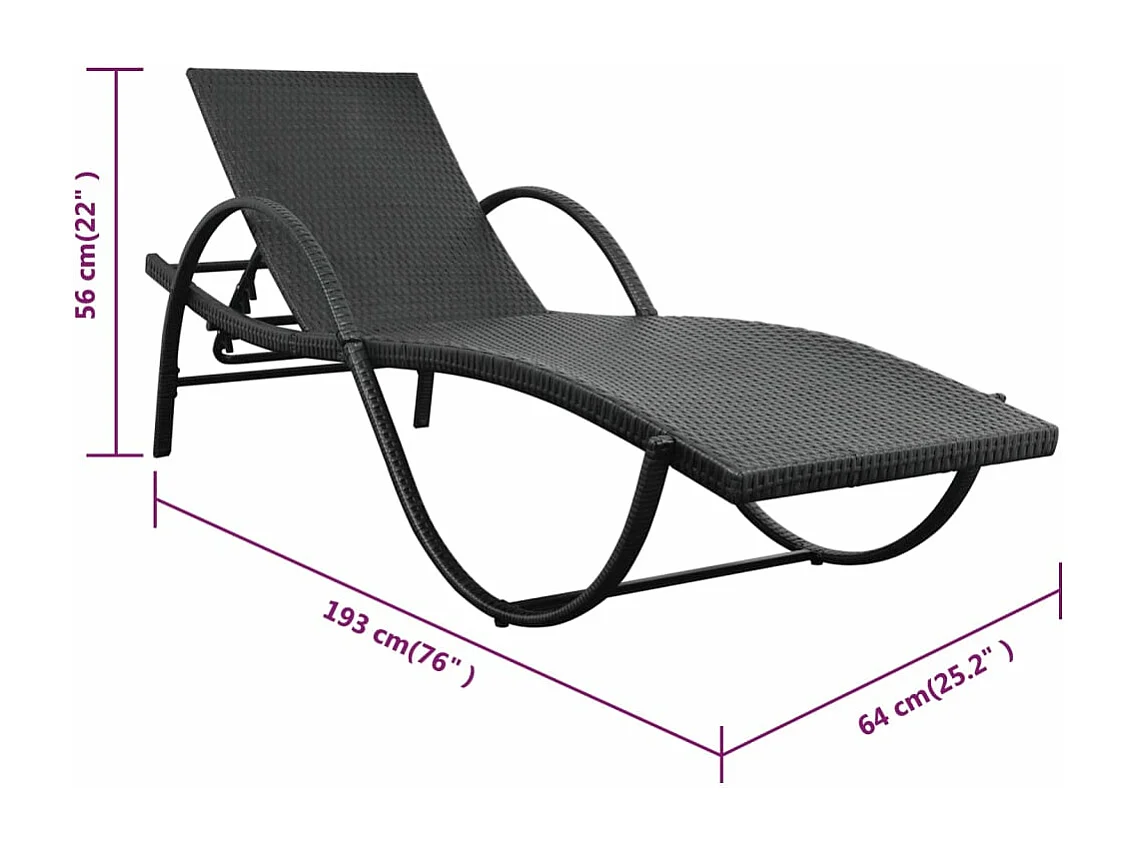 Chaise longue avec coussin Résine tressée Noir