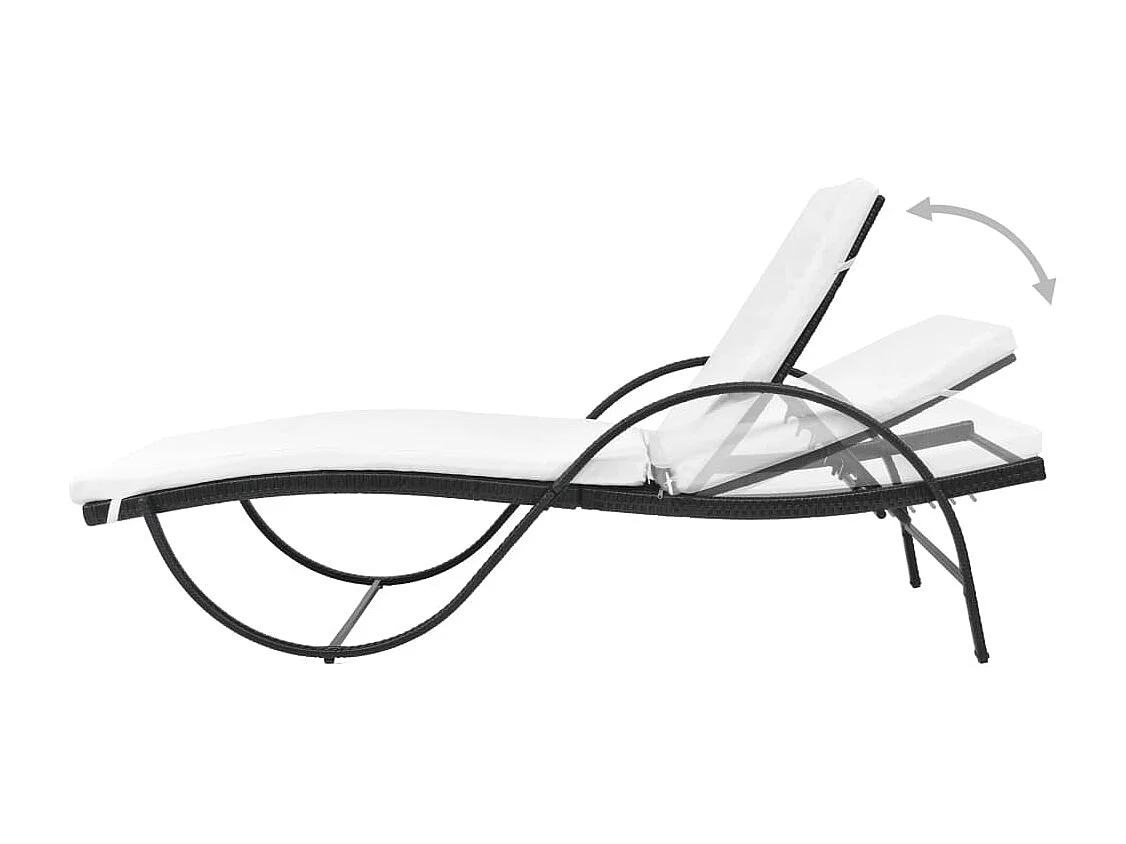 Chaise longue avec coussin Résine tressée Noir