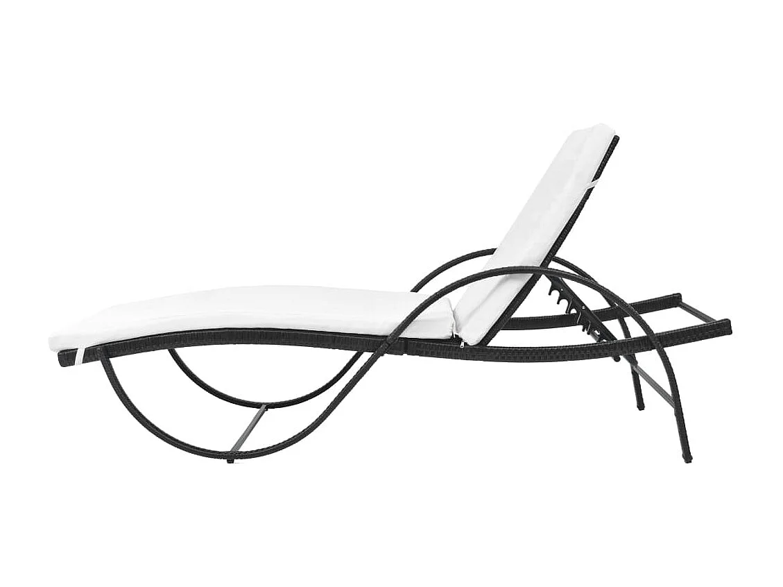 Chaise longue avec coussin Résine tressée Noir