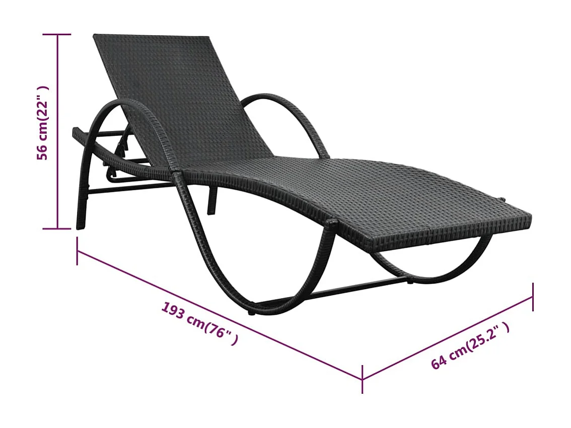 Chaise longue avec coussin Résine tressée Noir