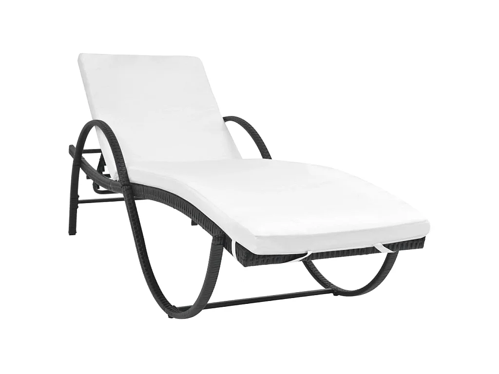 Chaise longue avec coussin Résine tressée Noir